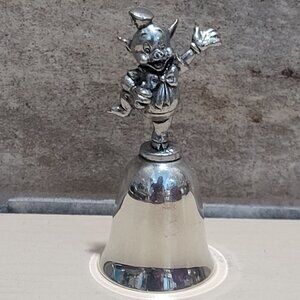 New England Disney Silver Plated Bells Pewter Porky Pig with Fife Bell Figure